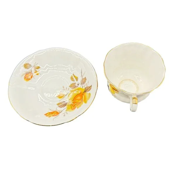 Vtg Royal London Bone China Tea Cup & Saucer Yellow Rose Gold Rim Made England - Picture 5 of 8
